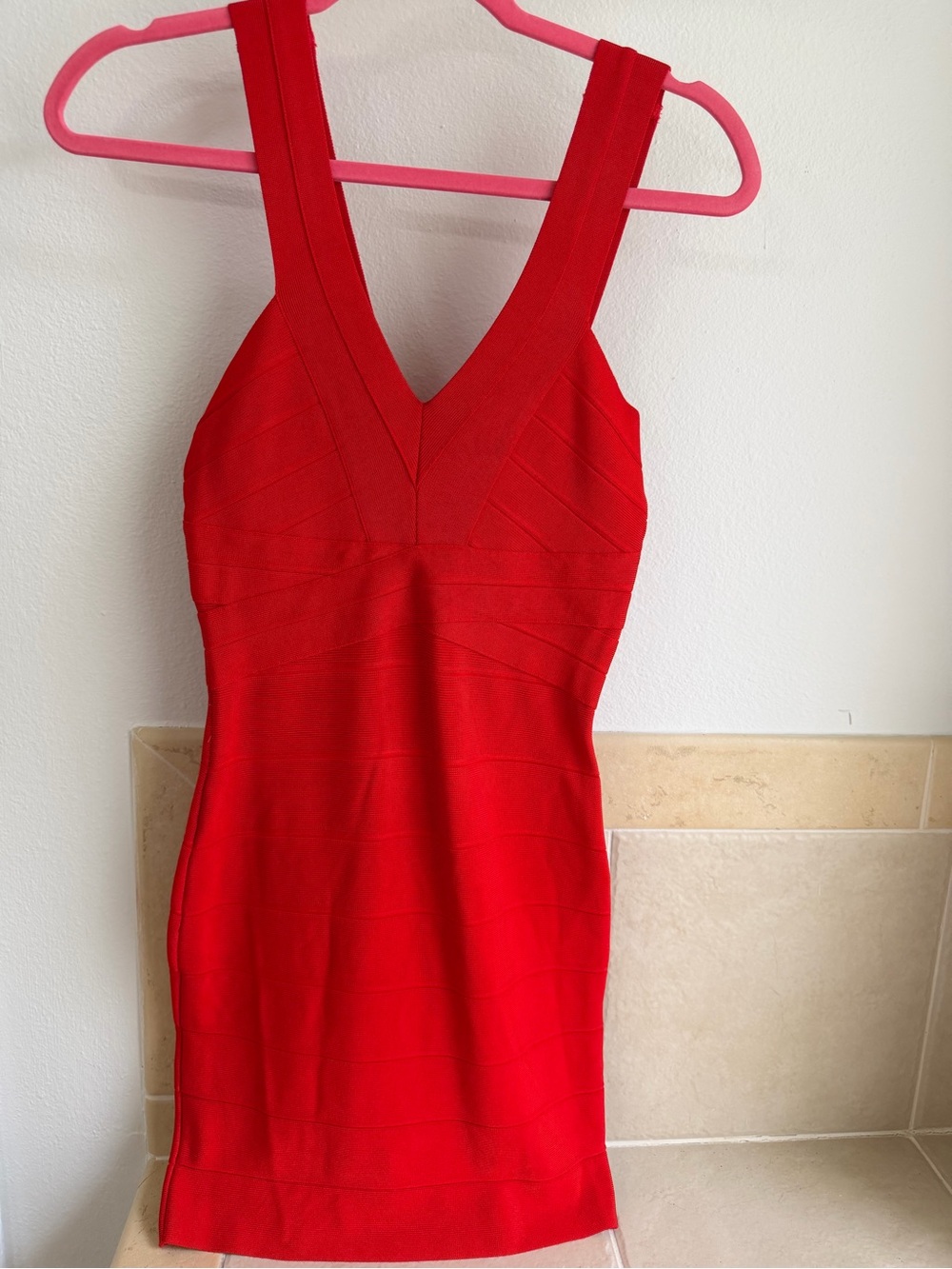 bebe Red V-Neck Bandage Mini Dress